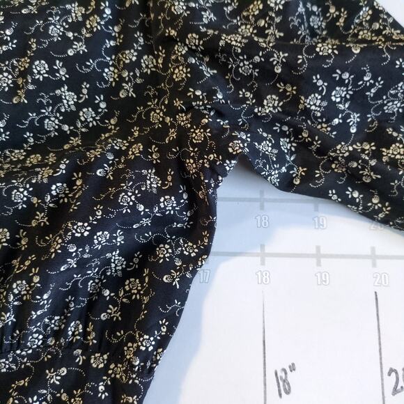 Vintage Elyees Button Up Maxi Dress Womens 6 Black Floral Elegant Summer - Picture 6 of 6